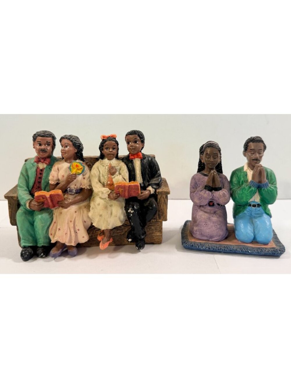 Vintage African American Family in Church Bible Kneeling in Prayer Figurines